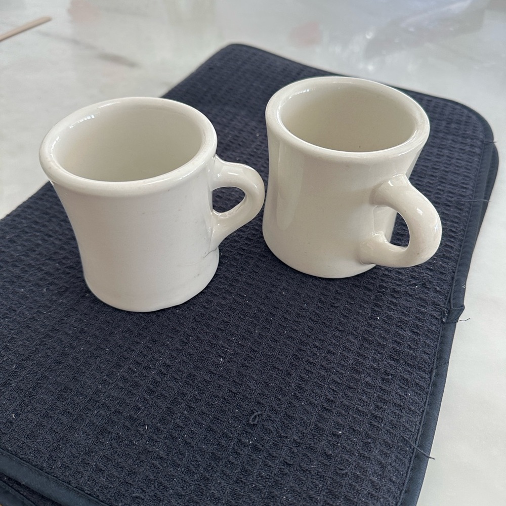 Set of Two vintage heavy White Ceramic Mugs